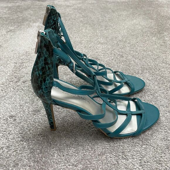 Christian Siriano High Heels Strappy Sandals Womens 8.5 Blue Snakeskin Leather - Picture 3 of 15